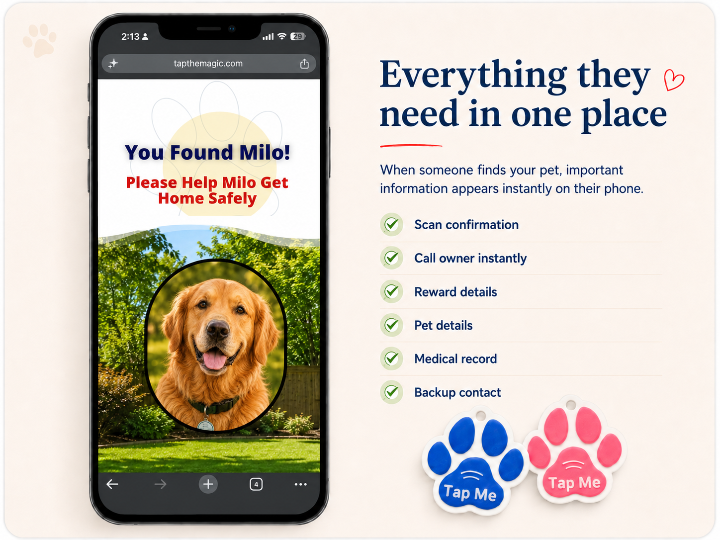 Everything they need in one place after scanning the pet tag